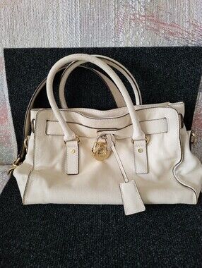 MICHAEL KORS Off White Leather Hamilton Satchel Shoulder Bag Purse Handbag